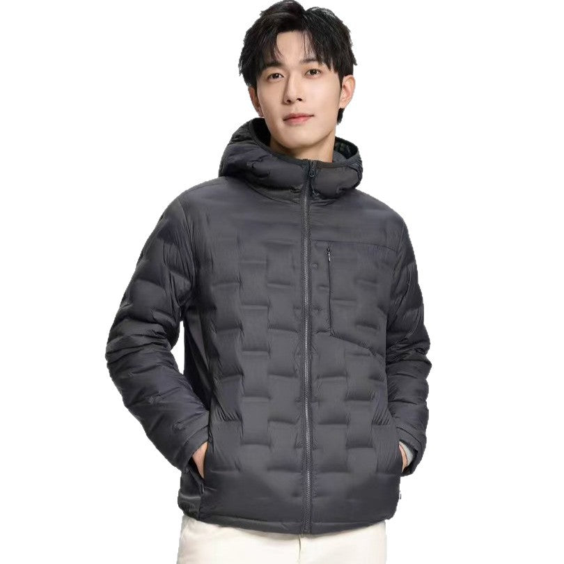 Men's Lightweight Quilted Hooded Winter Jacket with Square Quilted Pattern Mune Fashion