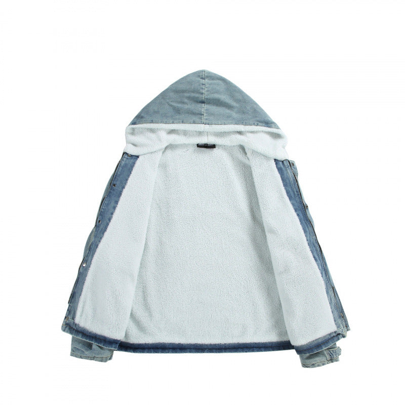 Unisex Hooded Denim Parka in Used Look with Teddy Fleece Lining and Flap Pockets Mune Fashion