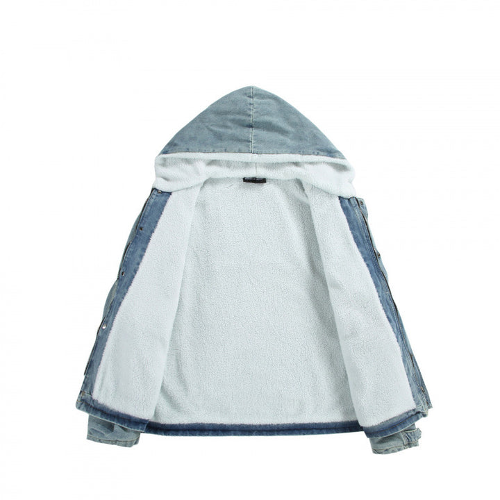 Unisex Hooded Denim Parka in Used Look with Teddy Fleece Lining and Flap Pockets Mune Fashion