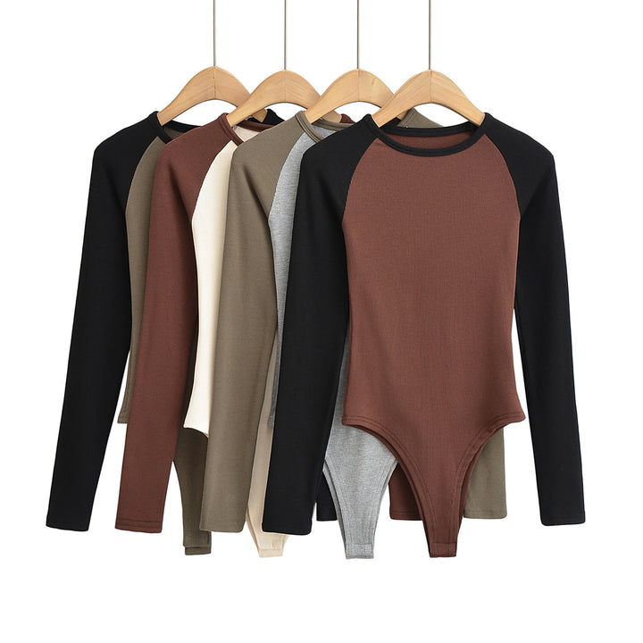 Women's raglan bodysuit with long sleeves, ribbed texture and snap closure Mune Fashion