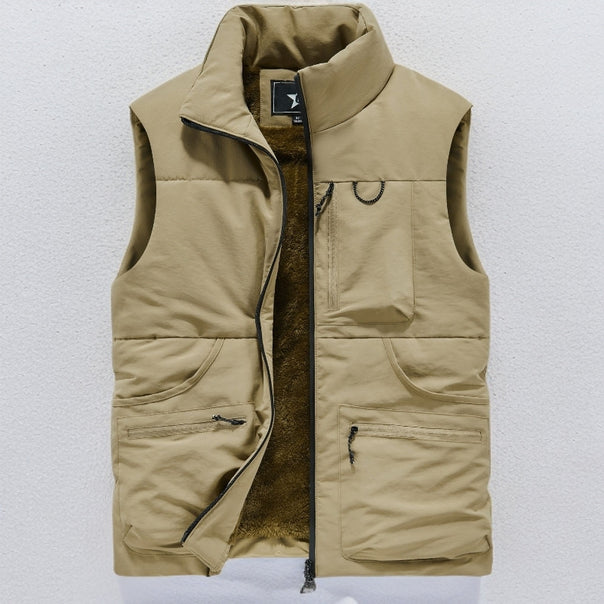 Men's Sleeveless Utility Padded Vest with Teddy Lining and High Collar Mune Fashion