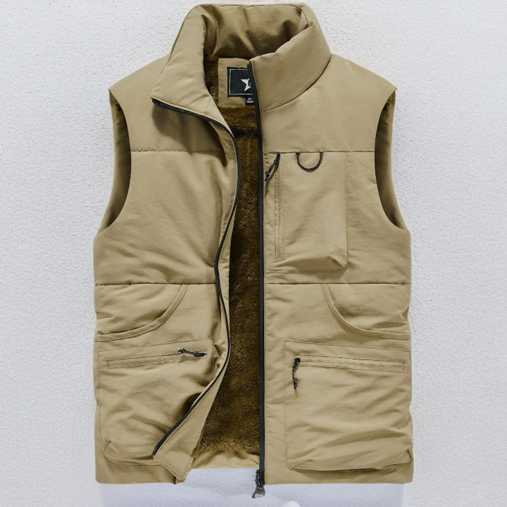 Men's Sleeveless Utility Padded Vest with Teddy Lining and High Collar Mune Fashion