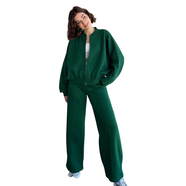 Women's Oversized Zip-Hoodie Set with Cropped Top and Wide Seam Sweatpants Mune Fashion