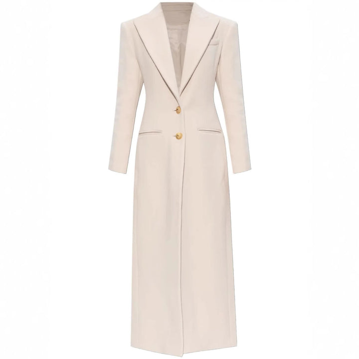 Women’s long-cut wool coat with tailored fit and golden buttons Mune Fashion