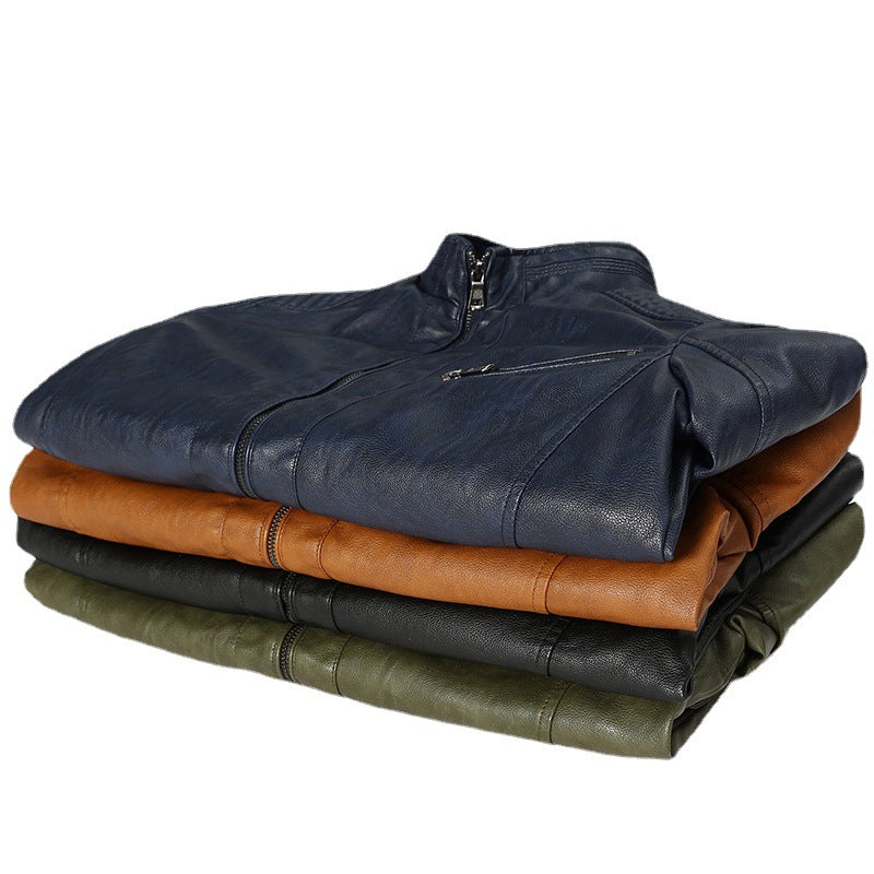 Men's slim-fit faux leather blouson with high closing stand collar and shoulder padding Mune Fashion