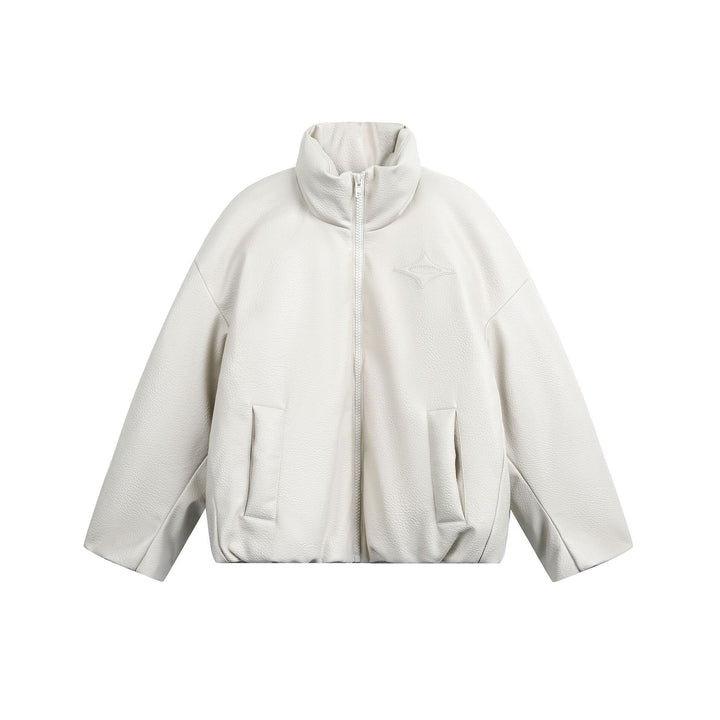 Women's Oversized Faux Leather Bomber Jacket with High Stand-Up Collar Mune Fashion