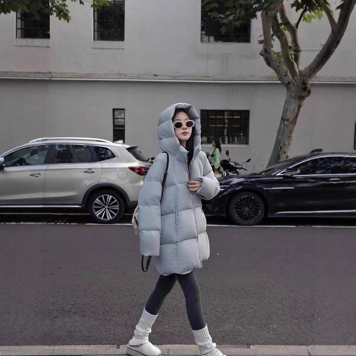 Women Long Padded Quilted Down Jacket with Hood and Oversized Cut Mune Fashion