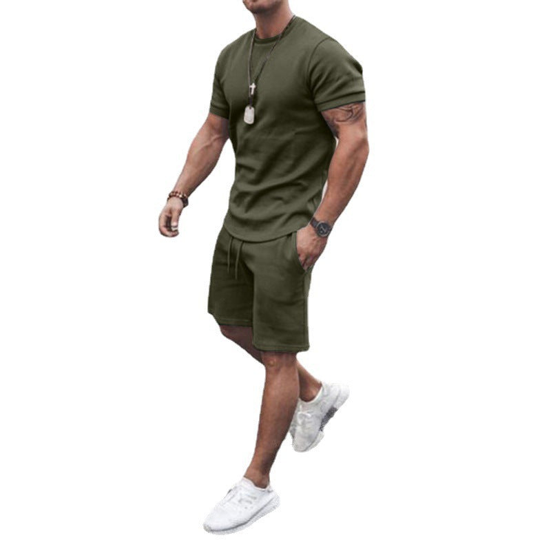 Men's fitted short sleeve shirt with reinforced shoulder seam and elastic drawstring bermuda made of stretch jersey Mune Fashion