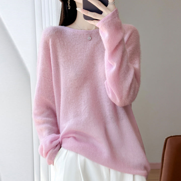 Women's Ultralight Mohair-Look Oversized Sweater with Boat Neck and Drop Shoulder Mune Fashion