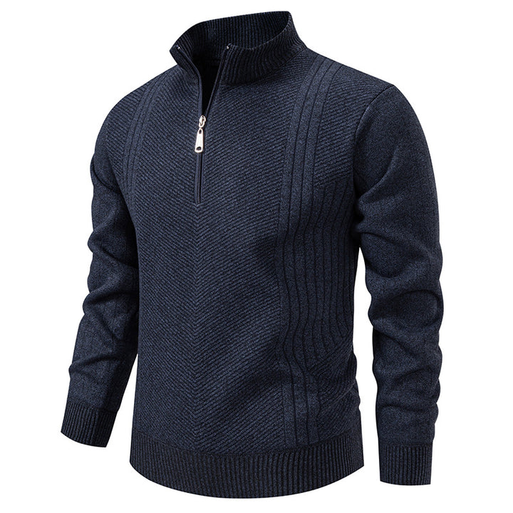 Men's Troyer sweater with half zipper, chevron structure and elastic ribbed cuffs Mune Fashion