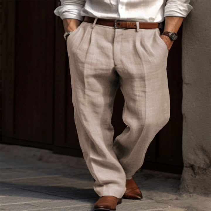 Men's linen pants with a wide cut and pleats Mune Fashion
