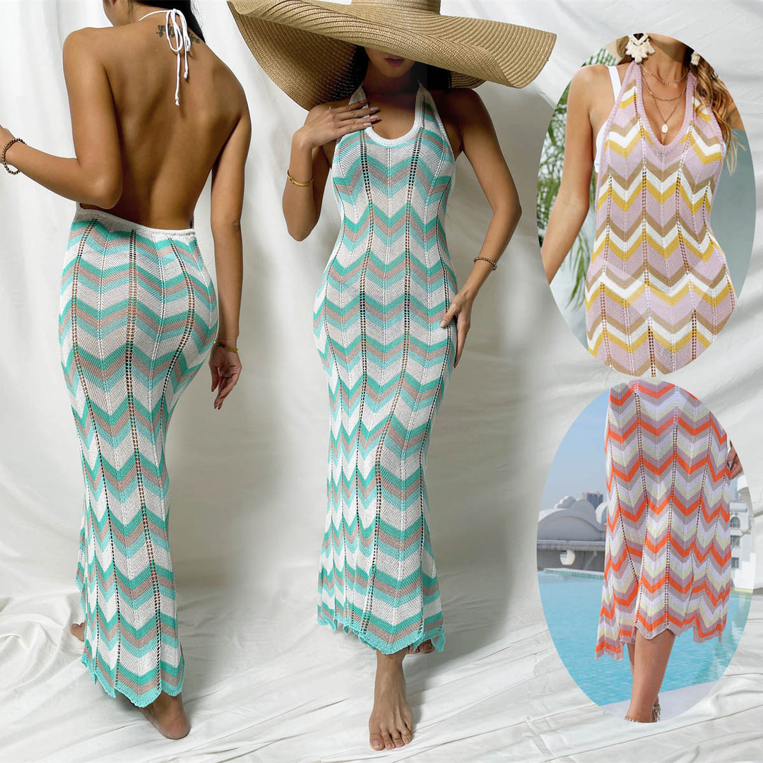 Women's Crochet Maxi Dress with Chevron Pattern Mune Fashion