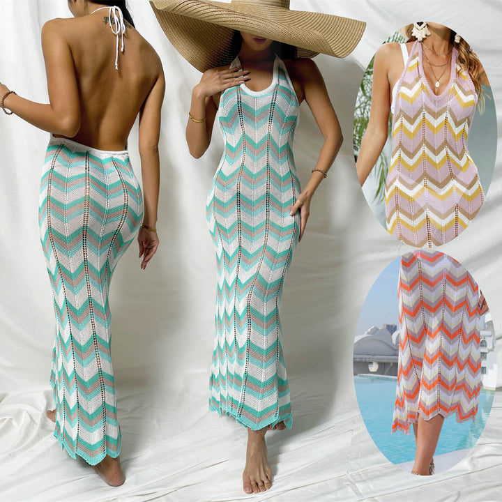 Women's Crochet Maxi Dress with Chevron Pattern Mune Fashion