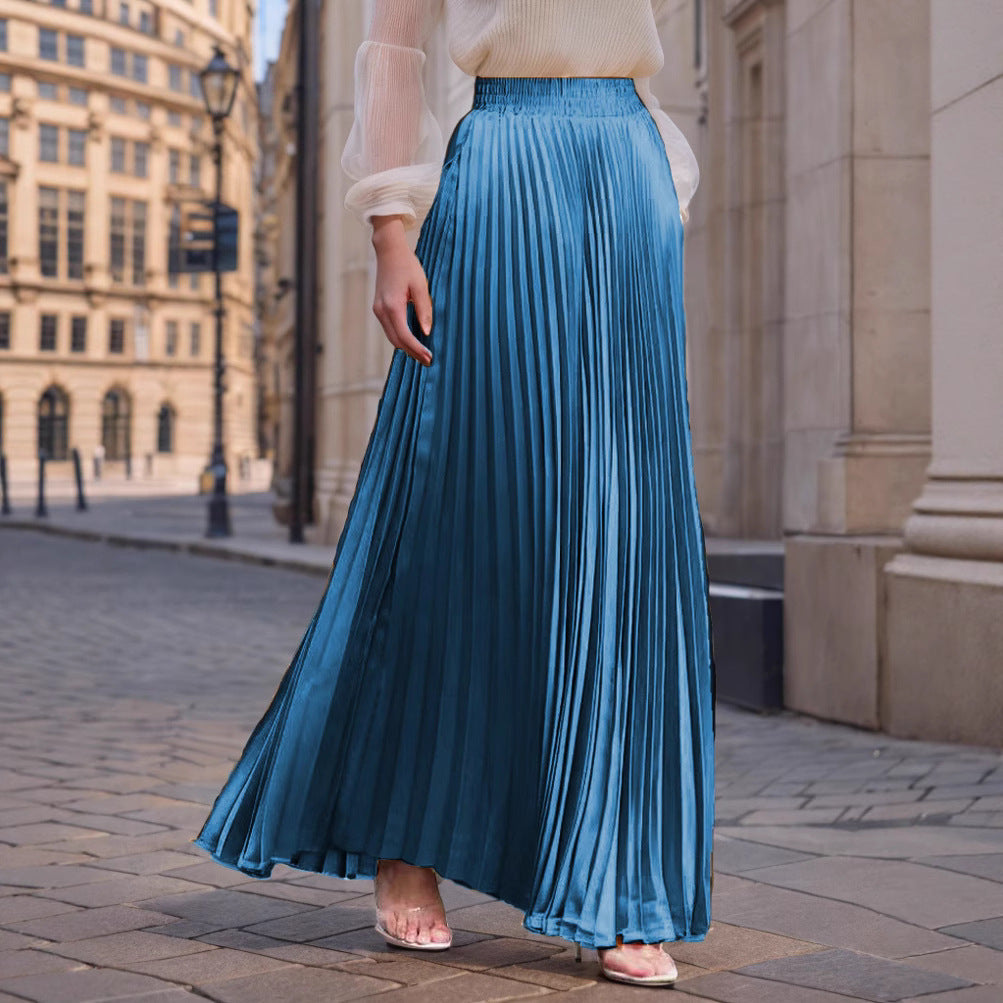 Women nan Maxi skirt pleated from flowing satin with elastic waistband Mune Fashion