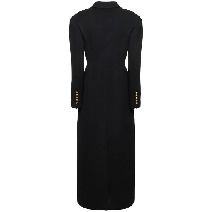 Women’s Maxi Coat Dress with Distinctive Shoulder Part and Golden Decorative Buttons Mune Fashion