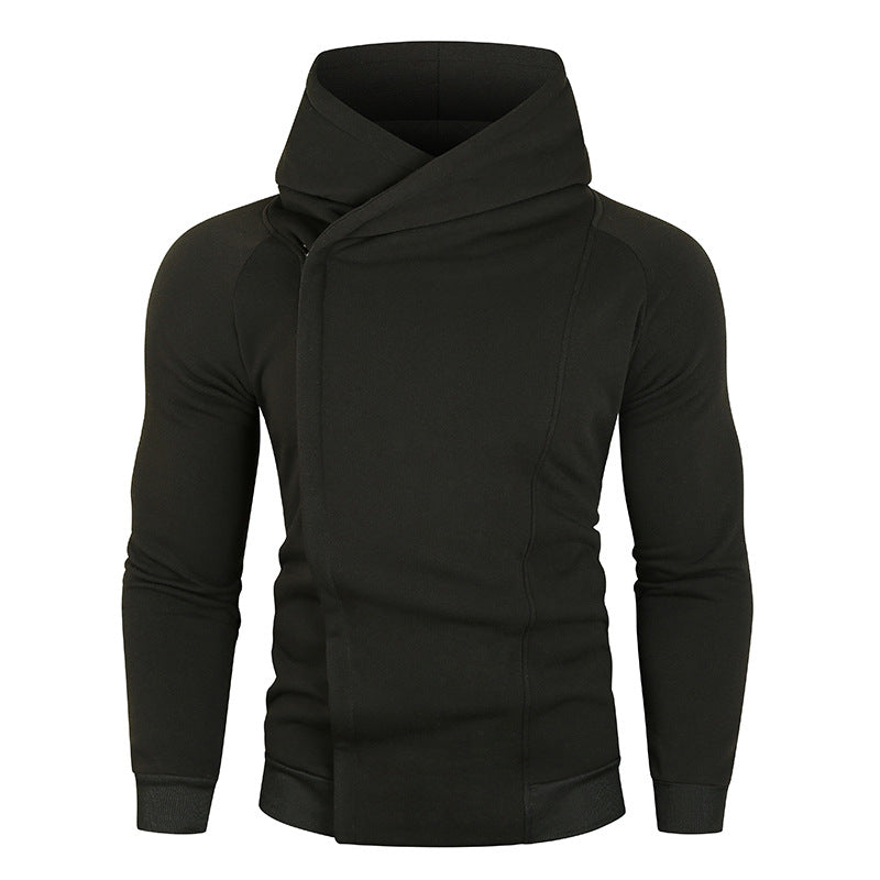 Men's nan asymmetrical hoodie with wrap collar and concealed button placket, slim sporty fit Mune Fashion