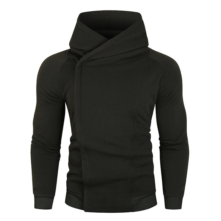 Men's nan asymmetrical hoodie with wrap collar and concealed button placket, slim sporty fit Mune Fashion