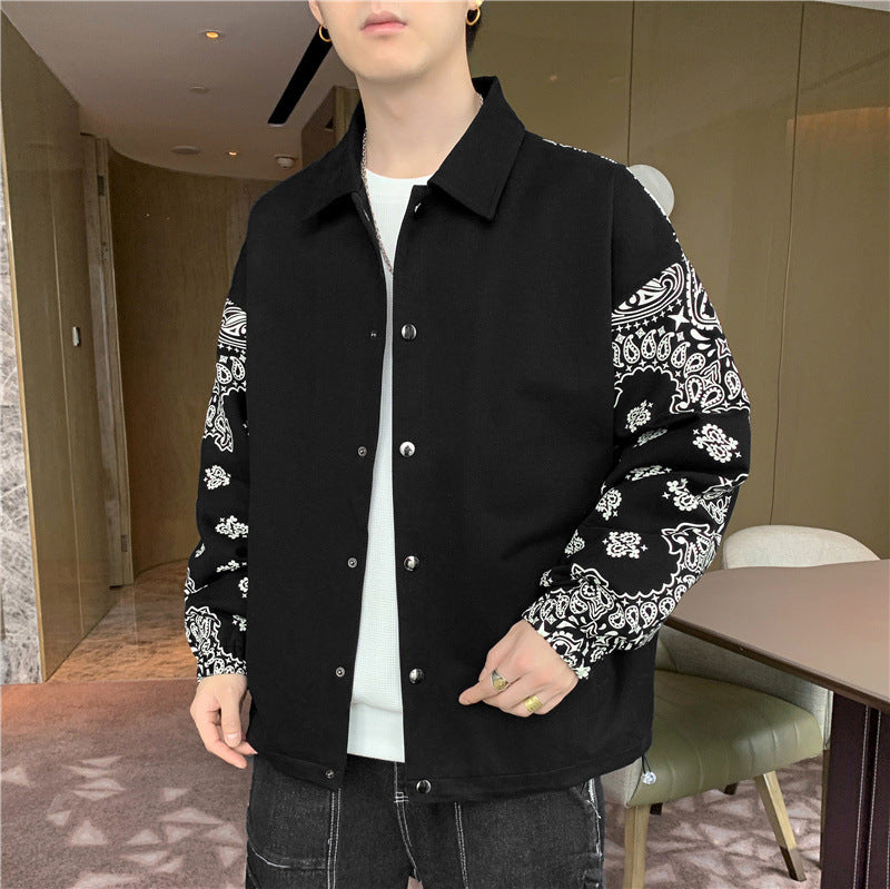 Men's Lightweight Coach Jacket with Bandana Print Sleeves and Snap Front Mune Fashion