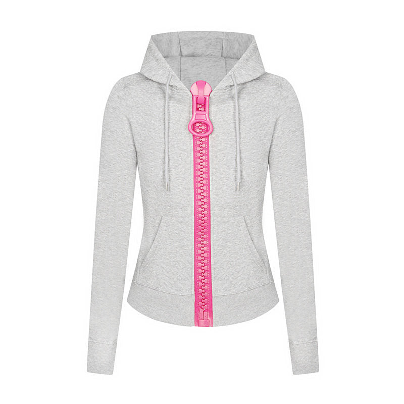 Women’s hooded sweat jacket with distinctive decorative zipper and kangaroo pocket Mune Fashion