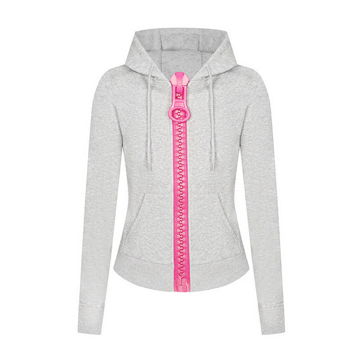 Women’s hooded sweat jacket with distinctive decorative zipper and kangaroo pocket Mune Fashion