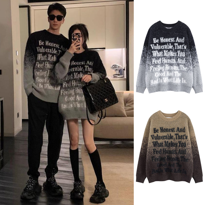 Women Fashionable Chunky Knit Sweater with Inspiring Print Mune Fashion