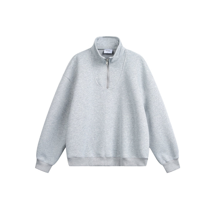 Women Oversize Sweatshirt with Half Zip and Stand-Up Collar Mune Fashion