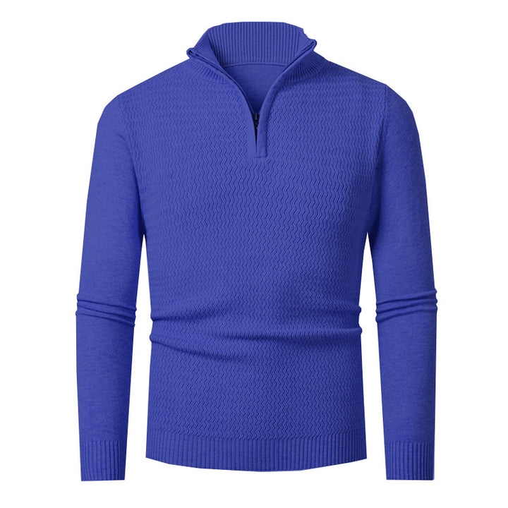 Men's fine-knit half-zip sweater with structured wave pattern and standing collar Mune Fashion