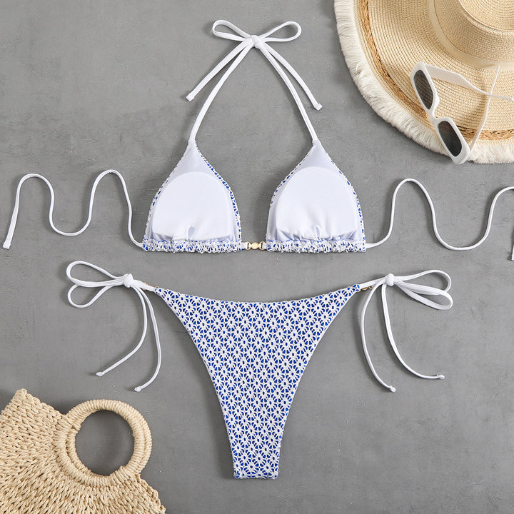 Women's triangle bikini set with adjustable straps and elegant pattern mix Mune Fashion