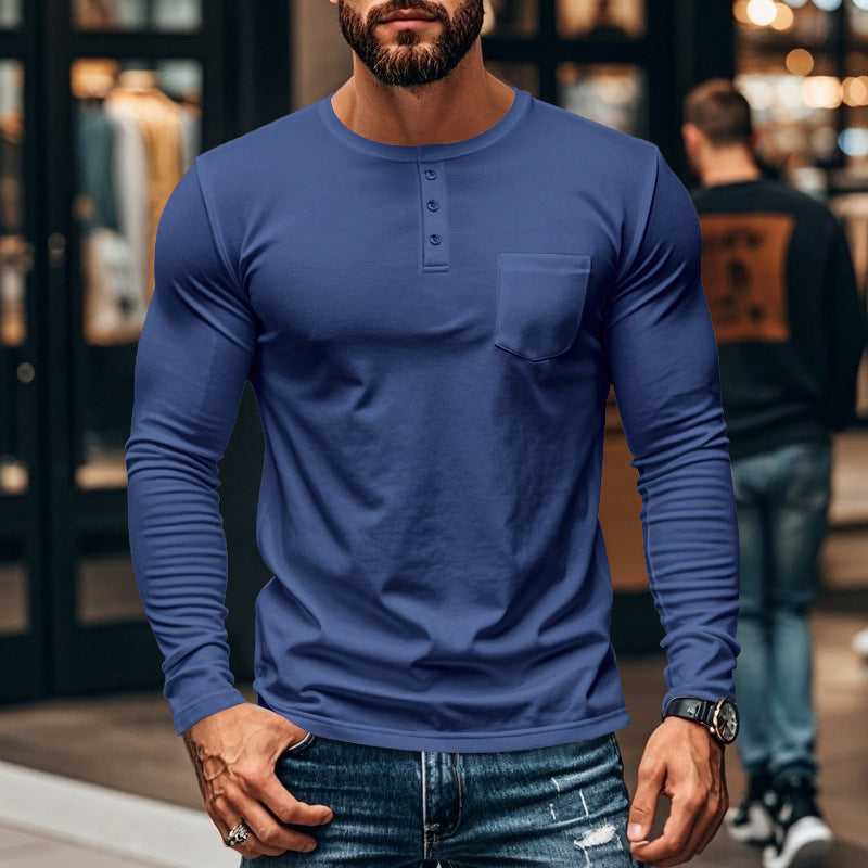 Men's slim long-sleeve button shirt with short button placket and chest pocket Mune Fashion