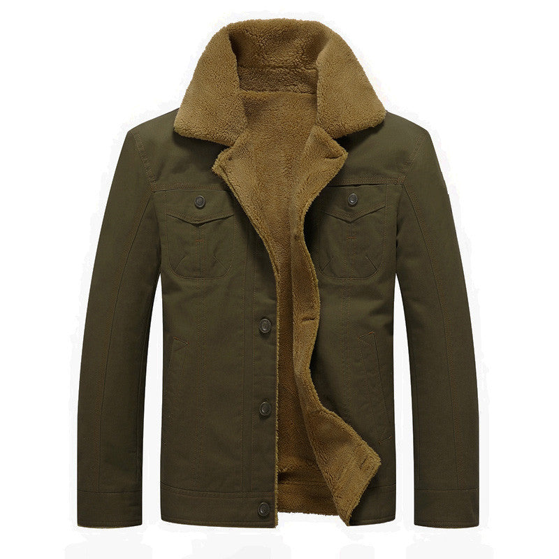Men's Robust Canvas Trucker Jacket with Full Teddy Lining and Shirt Collar Mune Fashion