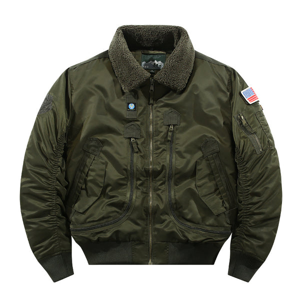 Men's bomber jacket with lambskin collar and utility pockets Mune Fashion