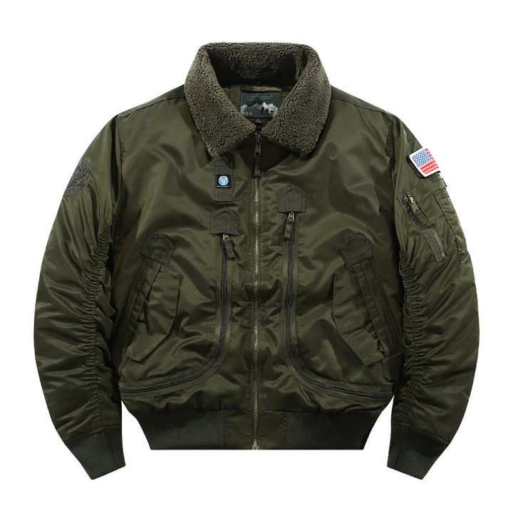 Men's bomber jacket with lambskin collar and utility pockets Mune Fashion