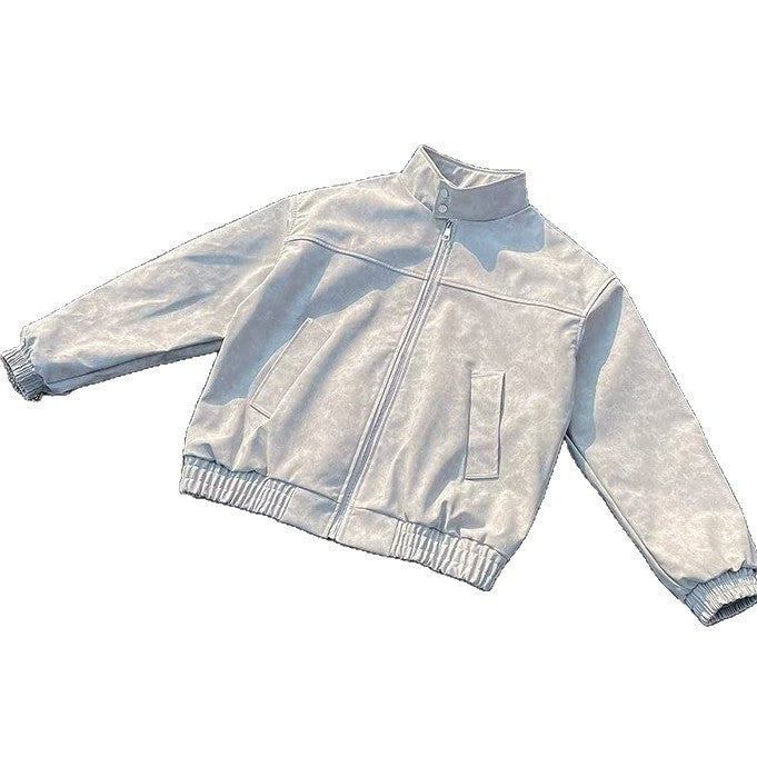 Unisex Short Cut Oversized Bomber Jacket with Stand Collar and Elastic Hem Mune Fashion