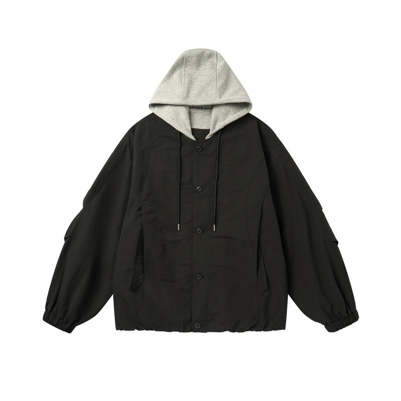 Unisex Oversized Hoodie Jacket in Layering Look with Contrasting Hood, Snap Button Placket, and Elastic Hem Mune Fashion
