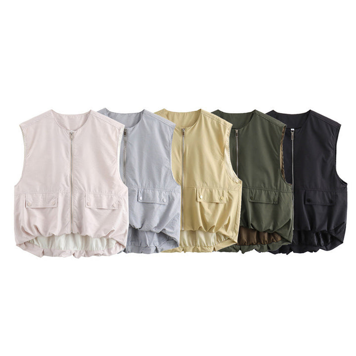 Women's light Travel-Utility vest with full zip, patch snap-button pockets and elastic high-low hem Mune Fashion