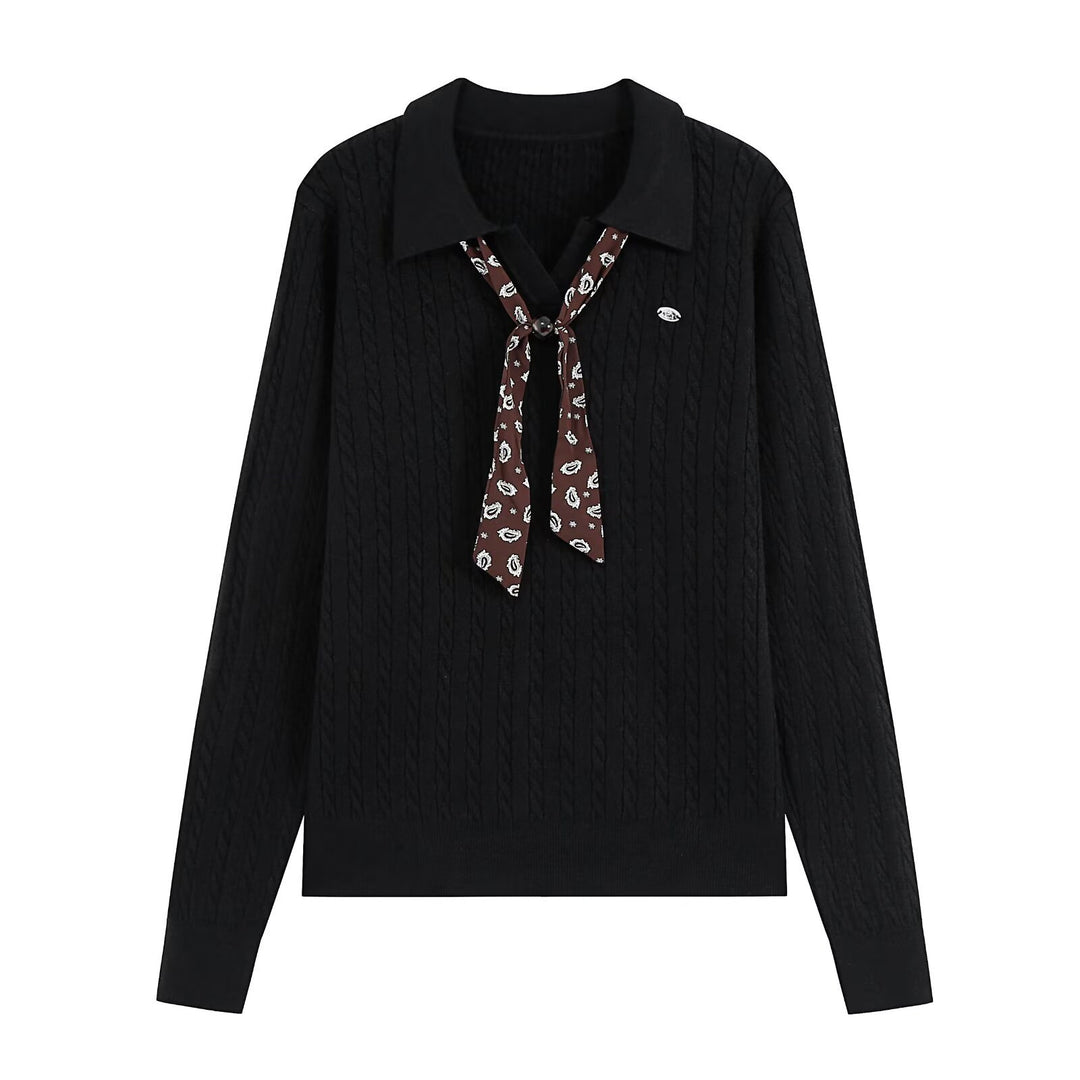 Women's knit sweater with turtleneck and decorative tie Mune Fashion