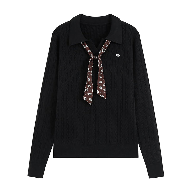 Women's knit sweater with turtleneck and decorative tie Mune Fashion