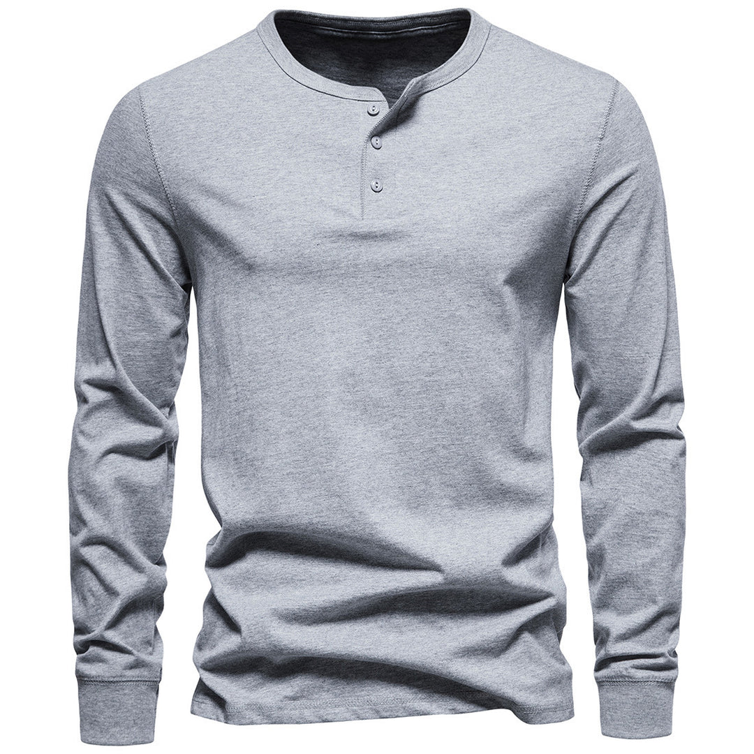 Men's long-sleeved Henley shirt made of cotton blend with triple button placket and narrow silhouette Mune Fashion