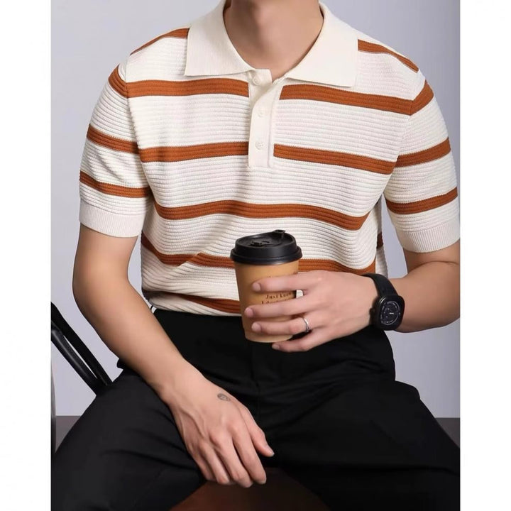 Men's Fashion Short Sleeve Polo Shirt with Knitted Pattern Mune Fashion