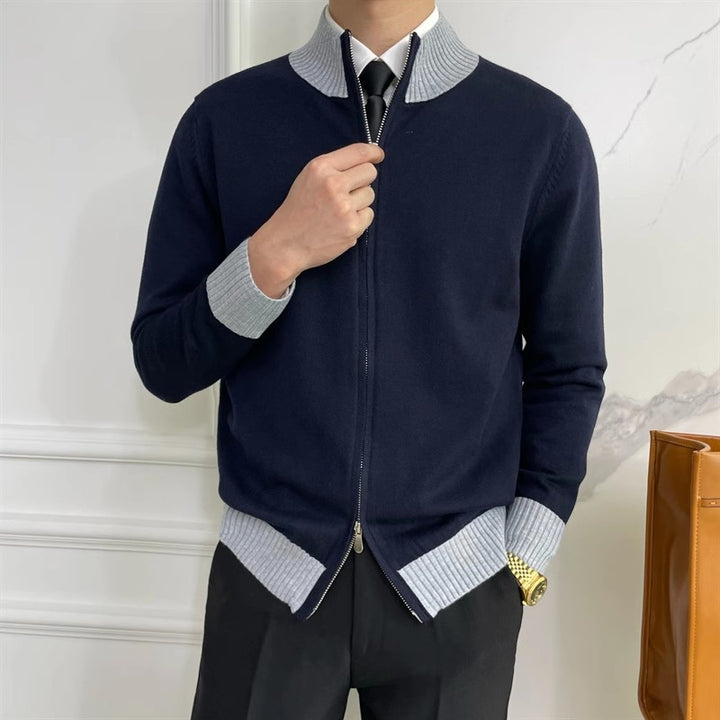 Men's Elegant Cardigan with Stand-Up Collar and Zipper Mune Fashion