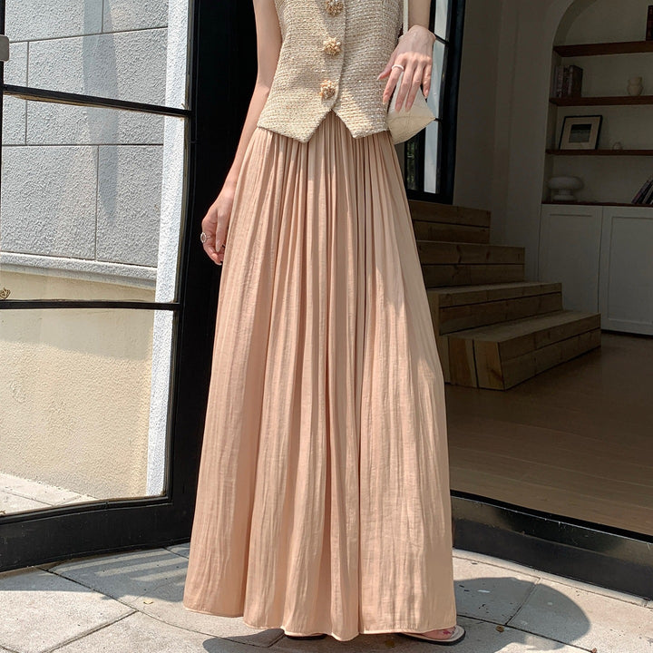 Women's flowing, gathered maxi skirt with fine pleats and high elastic waistband, Mune Fashion
