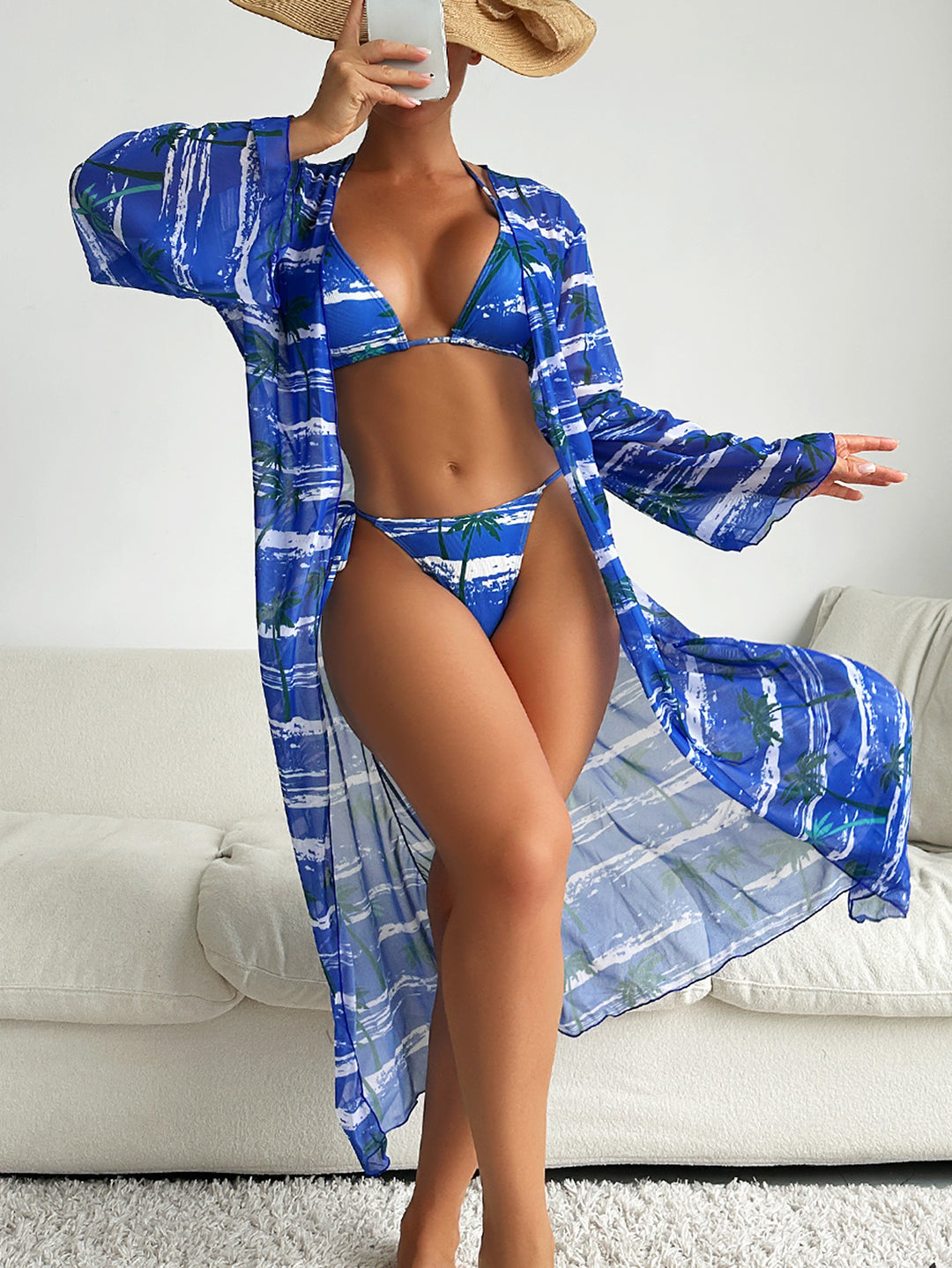 Women's beachwear with slightly transparent kimono and trendy bikini Mune Fashion