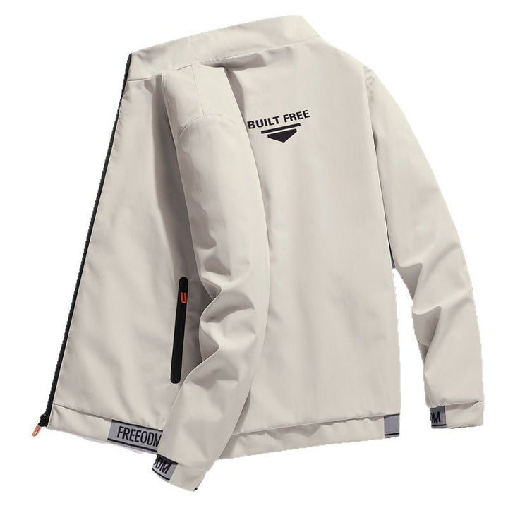 Men's lightweight windproof leisure jacket with logo print, zip pockets, and elastic hem Mune Fashion