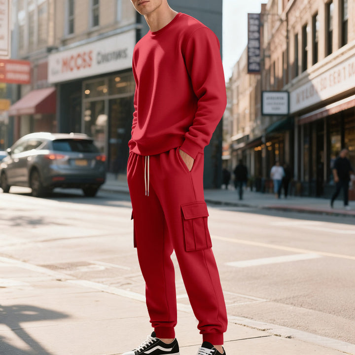 Men's utilitarian cargo jogging pants with large flap and zip pockets, elastic drawstring waistband, and ribbed leg cuffs Mune Fashion
