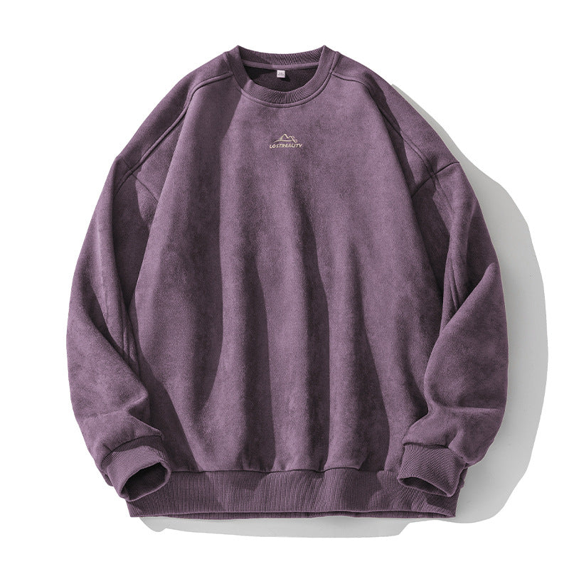 Unisex Oversized Round Neck Sweatshirt with Minimalist Mountain Embroidery Mune Fashion