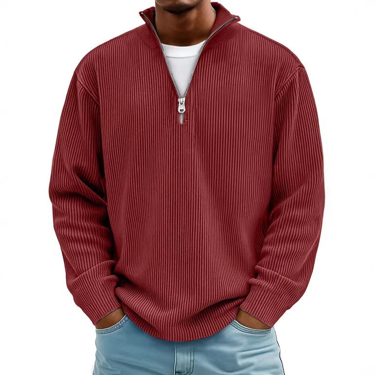 Men's ribbed knit pullover with half zipper and stand-up collar Mune Fashion