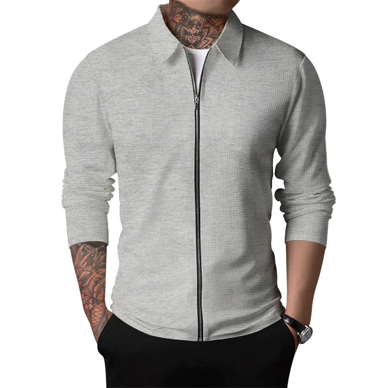 Men's lightweight waffle structure zip shirt with Kent collar, slim fit and continuous zipper Mune Fashion