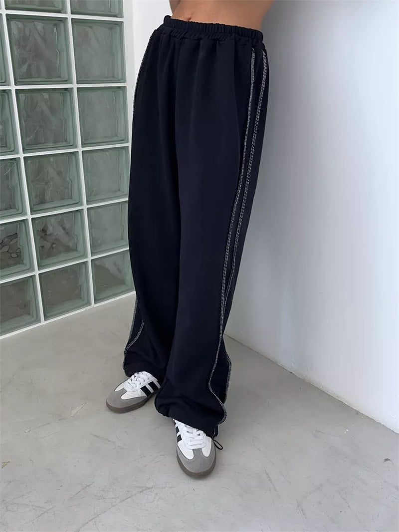 Women's wide lounge jogging pants with elastic comfort waistband and side pockets Mune Fashion
