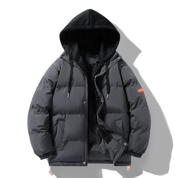 Men's padded puffer jacket with contrasting hood, windproof outer shell, and drawstring Mune Fashion