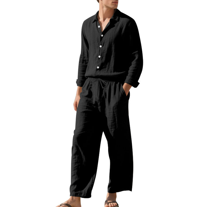 Men's light linen leisure set with shirt and wide pants Mune Fashion